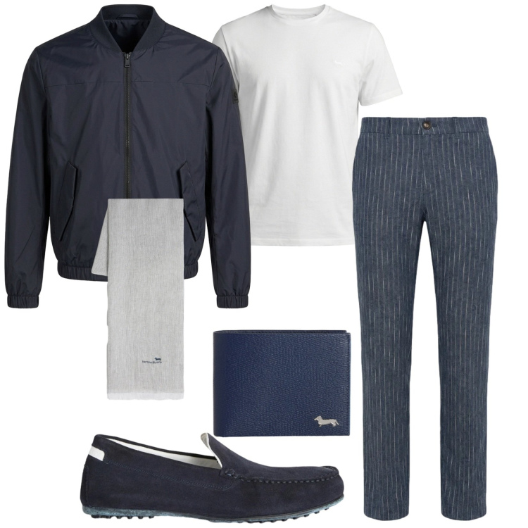 Outfit uomo - Buongiorno e brunch. Stile Trendy per Tutti i giorni. Abbinamento con t-shirt, scarpe stringate, sciarpe, portafogli, pantaloni, bomber.