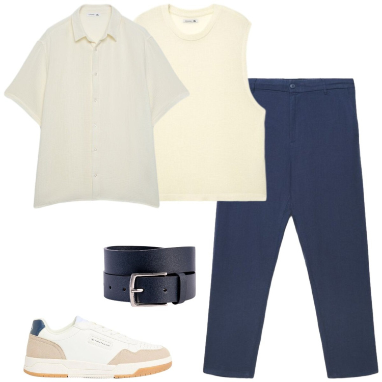 Outfit uomo - Outfit da brunch. Stile Casual per Tutti i giorni. Abbinamento con sneakers, pantaloni, camicie a manica corta, canottiere, cinture.