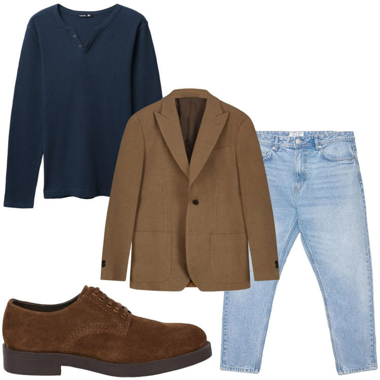 Outfit uomo - Dandy. Stile Trendy per Ufficio. Abbinamento con t-shirt, jeans, scarpe stringate, giacche.