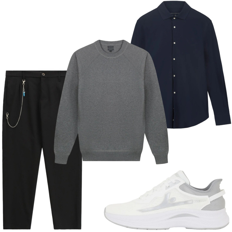 Outfit uomo - Serata con amici. Stile Casual per Serata speciale. Abbinamento con pantaloni, sneakers, camicie, maglieria.