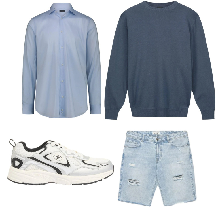 Outfit uomo - Passeggiata pomeridiana. Stile Trendy per Tutti i giorni. Abbinamento con sneakers, shorts, maglieria, camicie.