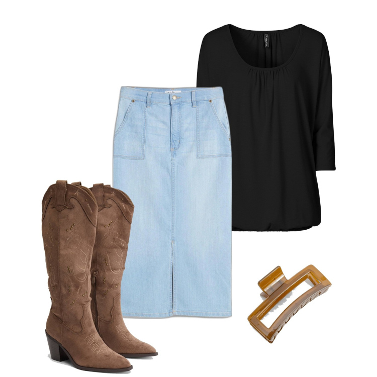 Outfit femme - Bottes western. Style Boho pour Tous les jours. Assortir avec t-shirts, jupes longues, accessoires pour cheveux, cuissardes.