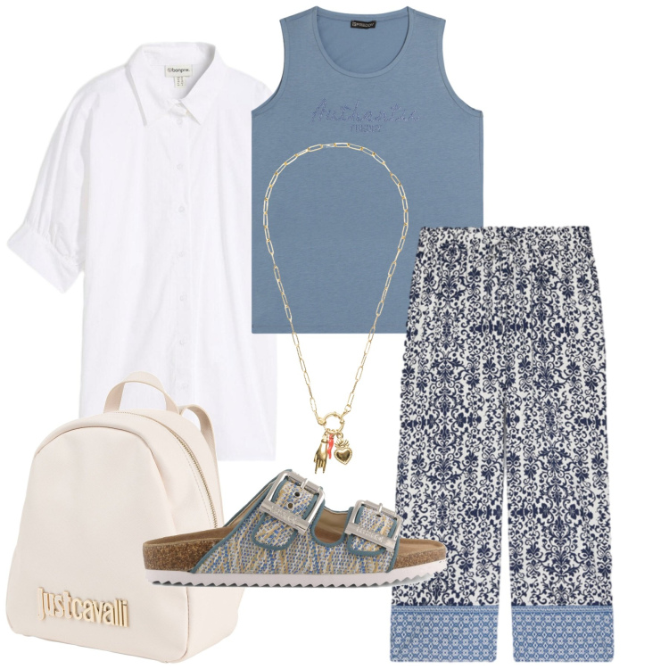 Outfit donna - Total look #2405341. Stile Casual per Tutti i giorni. Abbinamento con zaini, camicie, ciondoli, canottiere, pantaloni, sandali.