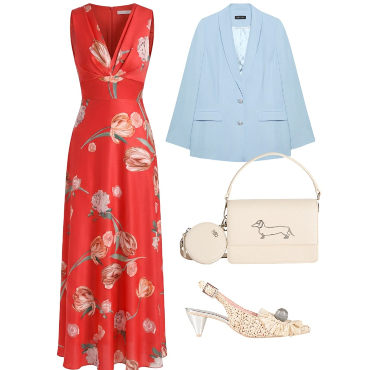 Outfit donna - Invito a pranzo. per Cerimonia. Abbinamento con décolleté, vestiti lunghi, borse a tracolla, blazer.