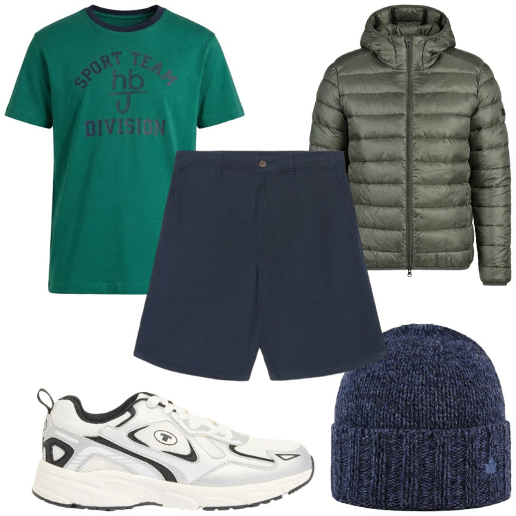 Outfit uomo - Total look #2405365. Stile Casual per Tutti i giorni. Abbinamento con sneakers, shorts, t-shirt, cappelli, giacche.