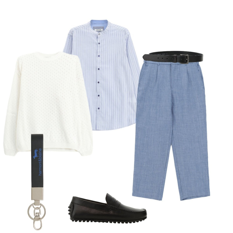 Outfit uomo - Branch con gli amici -2-. Stile Trendy per Tutti i giorni. Abbinamento con pantaloni, scarpe stringate, cinture, maglieria, camicie, portachiavi.