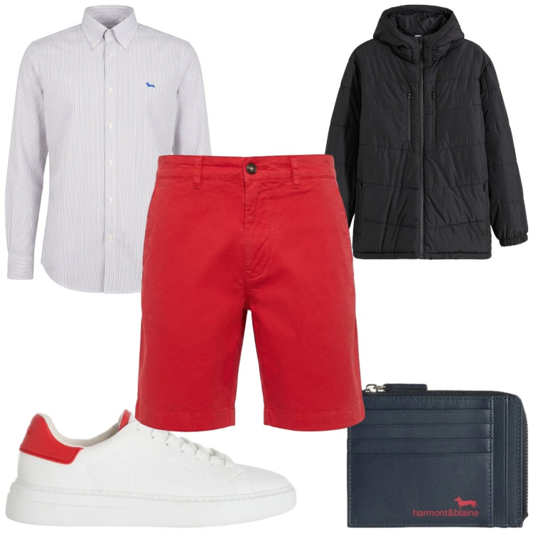 Outfit uomo - Total look #2405369. Stile Trendy per Tutti i giorni. Abbinamento con giacche, portamonete, sneakers, camicie, bermuda.