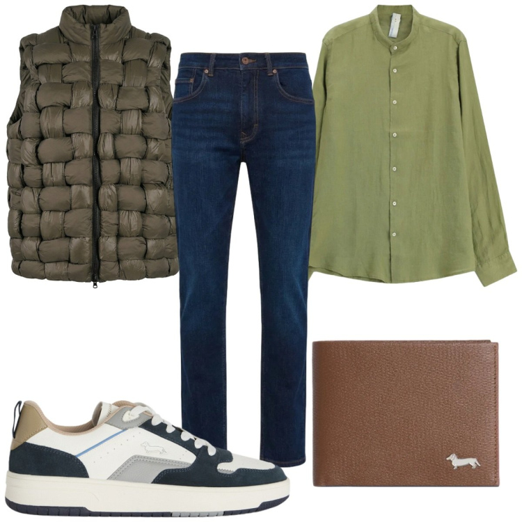 Outfit uomo - Total look #2405373. Stile Casual per Tutti i giorni. Abbinamento con camicie, portafogli, jeans, sneakers, gilet.