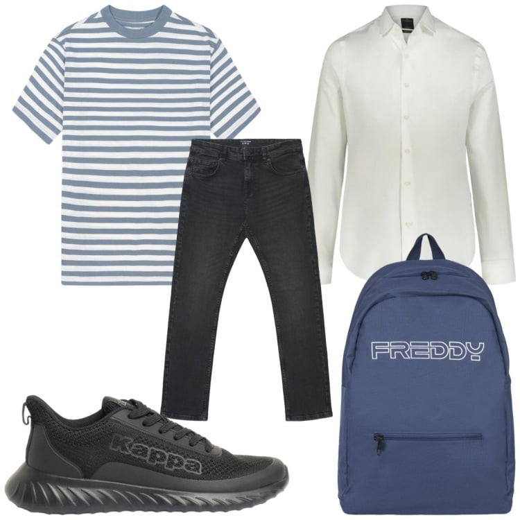 Outfit uomo - Total look #2405374. Stile Casual per Tutti i giorni. Abbinamento con sneakers, jeans, borse sportive, camicie, t-shirt.