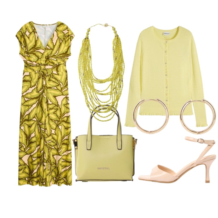 Outfit donna - Cresima o comunione?. Stile Chic per Cerimonia. Abbinamento con vestiti lunghi, cardigans, sandali col tacco, orecchini, borse a tracolla, collane.