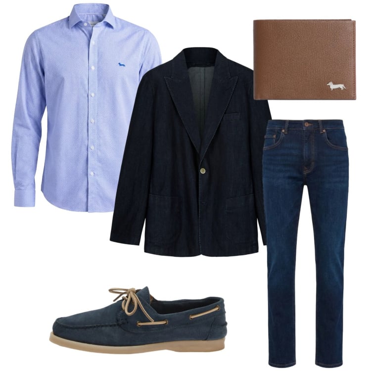 Outfit uomo - Stringata di maggio. Stile Trendy per Tutti i giorni. Abbinamento con portafogli, camicie, jeans, scarpe stringate, giacche.
