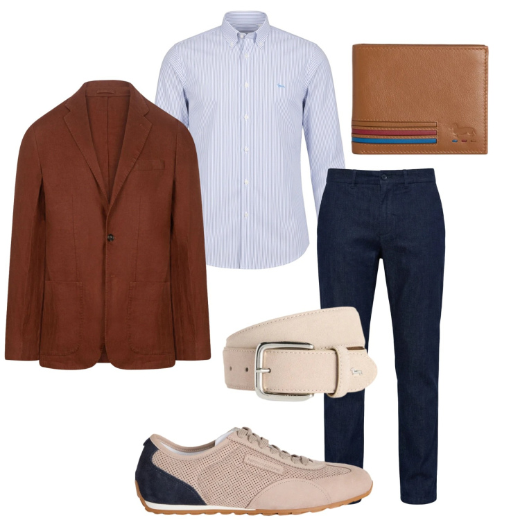 Outfit uomo - Total look #2405392. Stile Trendy per Serata speciale. Abbinamento con sneakers, cinture, portafogli, pantaloni chino, camicie, giacche.