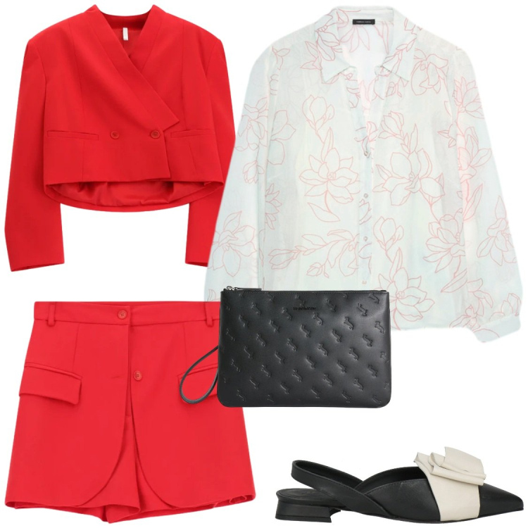 Outfit donna - Serate. Stile Glamour per Serata fuori. Abbinamento con ballerine, blazer, shorts, anelli, camicie.