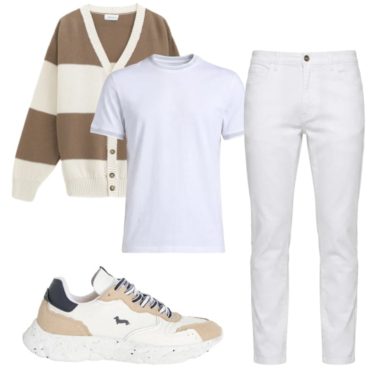 Outfit uomo - Total look #2405403. Stile Casual per Tutti i giorni. Abbinamento con cardigans, sneakers, t-shirt, jeans.