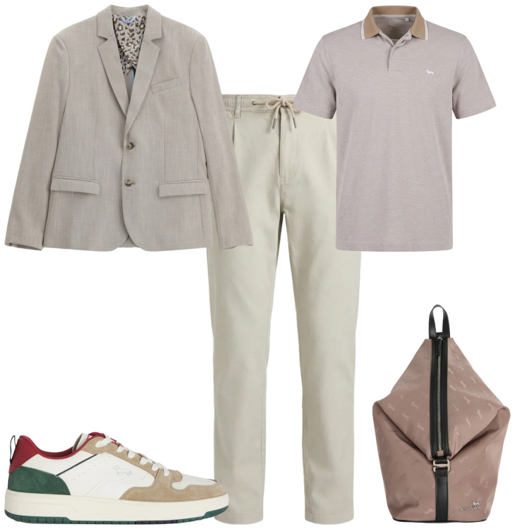 Outfit uomo - Trendy ufficio tempo libero. Stile Trendy per Tutti i giorni. Abbinamento con giacche, sneakers, borse sportive, pantaloni, polo.