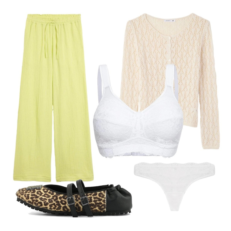 Outfit donna - Intimo grazioso e raffinato. Stile Casual chic per Ufficio. Abbinamento con reggiseni, perizomi, pantaloni, cardigans, ballerine.