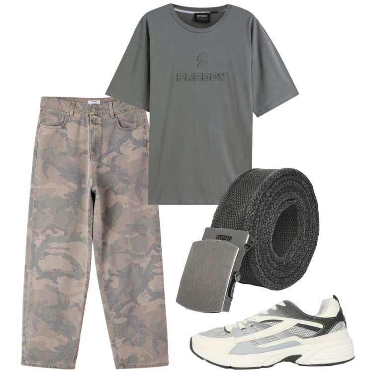 Outfit uomo - Maggio urban. Stile Urban per Tutti i giorni. Abbinamento con cinture, sneakers, pantaloni, t-shirt.