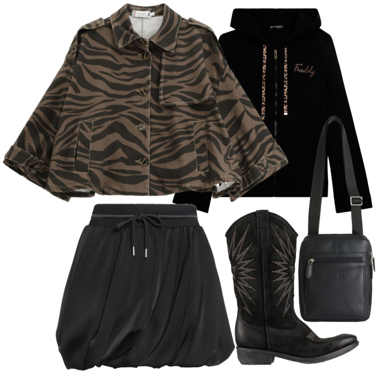 Outfit donna - Camperos e bomber. Stile Casual per Tutti i giorni. Abbinamento con minigonne, stivali, borse a tracolla, blazer, felpe con cappuccio.