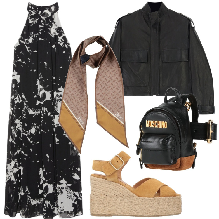 Outfit donna - Abito lungo floreale. Stile Casual per Serata fuori. Abbinamento con sciarpe, marsupi, espadrillas, giacche, vestiti lunghi.