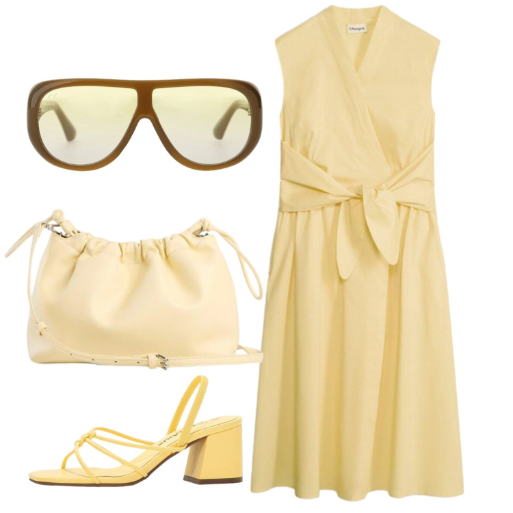 Outfit donna - Total look #2405472. Stile Basic per Ufficio. Abbinamento con vestiti, sandali col tacco, borse a tracolla, occhiali da sole.