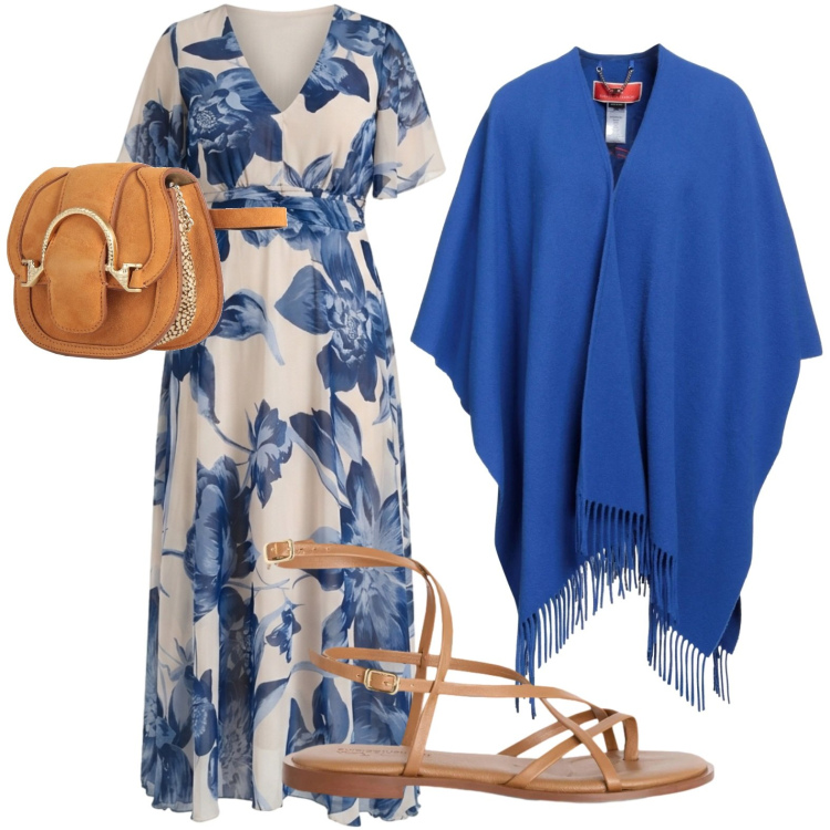 Outfit donna - Poncio/giacca elegante. Stile Chic per Serata fuori. Abbinamento con marsupi, cappe, vestiti lunghi, sandali in pelle.