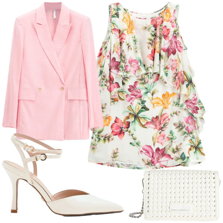 Outfit donna - Grinta e dolcezza. Stile Chic per Serata fuori. Abbinamento con décolleté, blazer, borse a tracolla, vestiti corti.