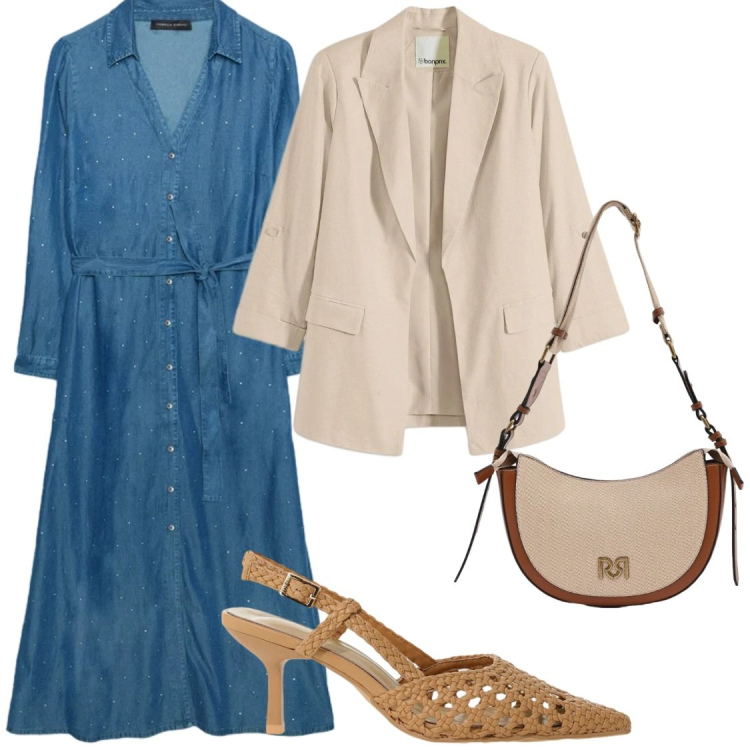 Outfit donna - Lavoro. Stile Chic per Ufficio. Abbinamento con blazer, décolleté, borse a tracolla, vestiti lunghi.