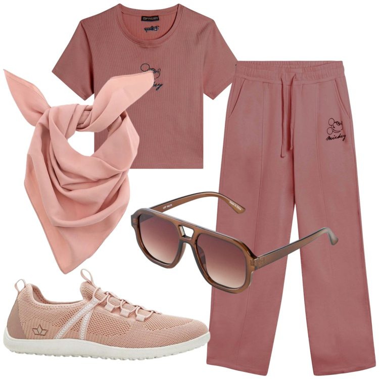 Outfit donna - Total look #2405498. Stile Casual per Sport. Abbinamento con sneakers, occhiali da sole, foulard, t-shirt, pantaloni.