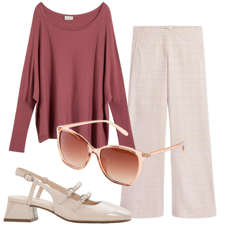 Outfit donna - Total look #2405505. Stile Basic per Ufficio. Abbinamento con maglieria, pantaloni, occhiali da sole, décolleté.