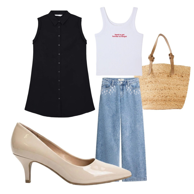 Outfit donna - Intramontabili décolleté. Stile Basic per Tutti i giorni. look ideale per Petite. Abbinamento con jeans, shopping bag, décolleté, camicie a manica corta, canottiere.