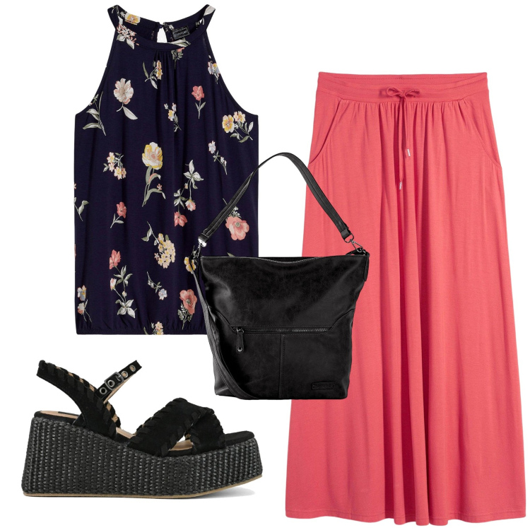 Outfit donna - Total look #2405508. Stile Romantica per Tutti i giorni. Abbinamento con gonne, top, borse a spalla, zeppe.