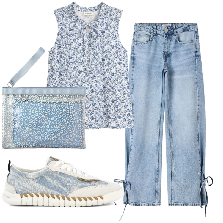 Outfit donna - Total look #2405515. Stile Romantica per Scuola/Università. Abbinamento con top, pochette, jeans, sneakers.