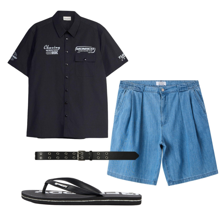 Outfit uomo - Total look #2405532. Stile Casual per Tutti i giorni. Abbinamento con camicie a manica corta, shorts, cinture, sandali.