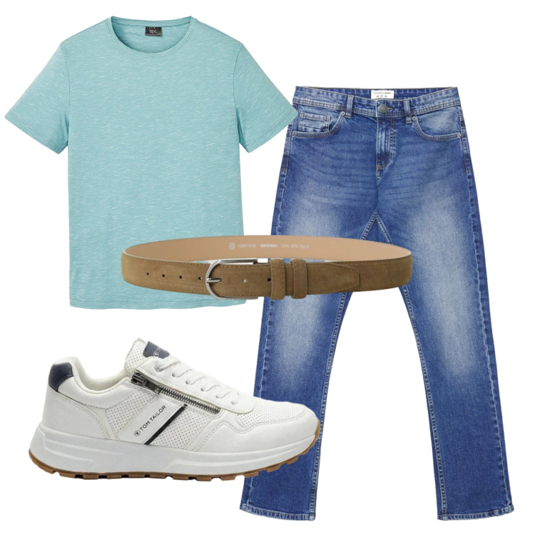 Outfit uomo - Total look #2405534. Stile Casual per Tutti i giorni. Abbinamento con t-shirt, sneakers, jeans, cinture.