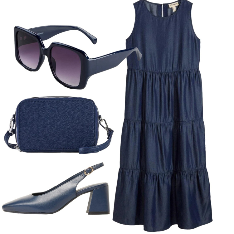 Outfit donna - Total look #2405579. Stile Basic per Ufficio. Abbinamento con vestiti midi/longuette, borse a tracolla, décolleté, occhiali da sole.