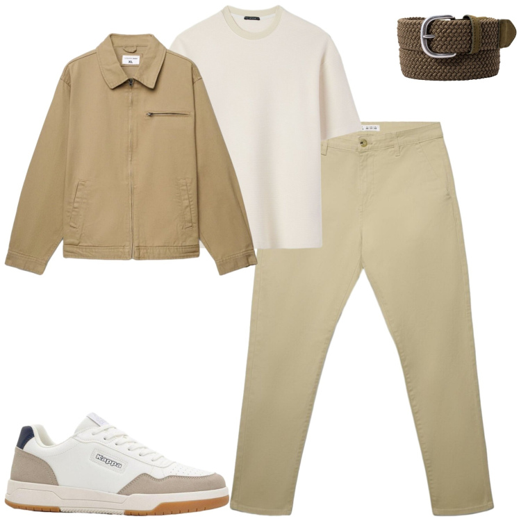 Outfit uomo - City. Stile Casual per Tutti i giorni. Abbinamento con sneakers, cappotti, pantaloni chino, t-shirt, cinture.