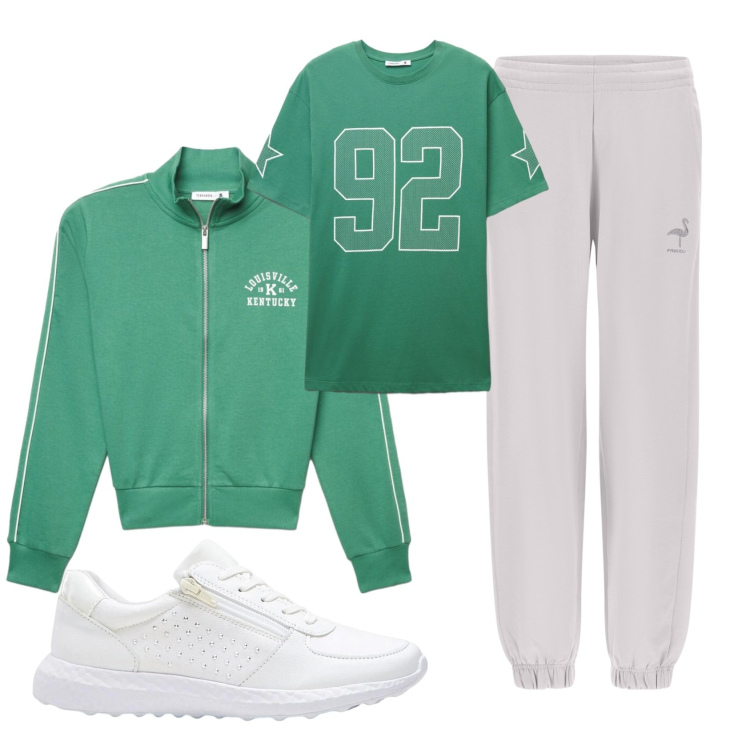 Outfit donna - Total look #2405581. Stile Casual per Sport. Abbinamento con sneakers, felpe, t-shirt, pantaloni.
