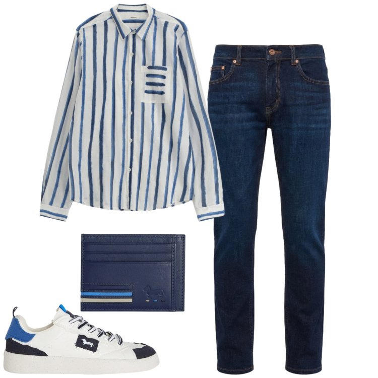 Outfit uomo - Total look #2405588. Stile Casual per Tutti i giorni. Abbinamento con camicie, sneakers, portafogli, jeans.