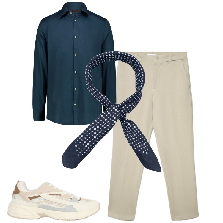 Outfit uomo - Total look #2405592. Stile Urban per Tutti i giorni. Abbinamento con sneakers, pantaloni chino, camicie, sciarpe e foulard.