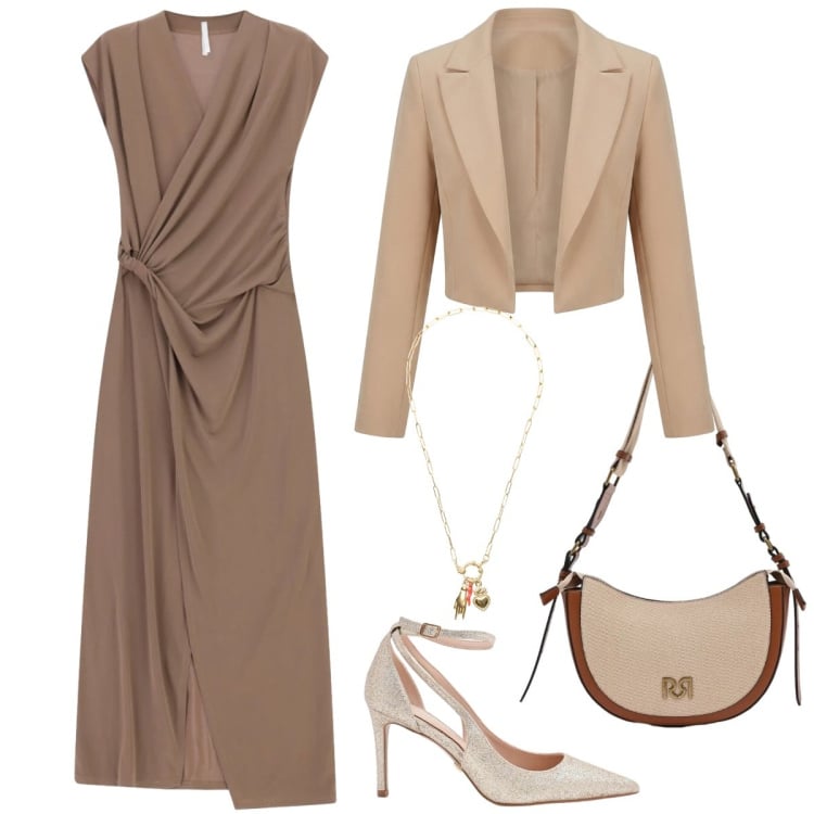 Outfit donna - Total look #2405594. Stile Chic per Cerimonia. Abbinamento con vestiti lunghi, ciondoli, borse a tracolla, décolleté, bolero.
