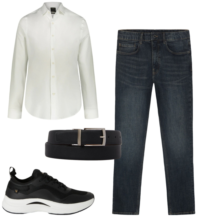 Outfit uomo - City. Stile Urban per Tutti i giorni. Abbinamento con sneakers, camicie, cinture, jeans.