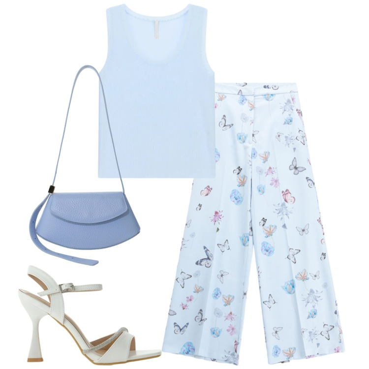 Outfit donna - Imperial. Stile Urban per Tutti i giorni. Abbinamento con pantaloni a palazzo, canottiere, sandali gioiello, borse a spalla.