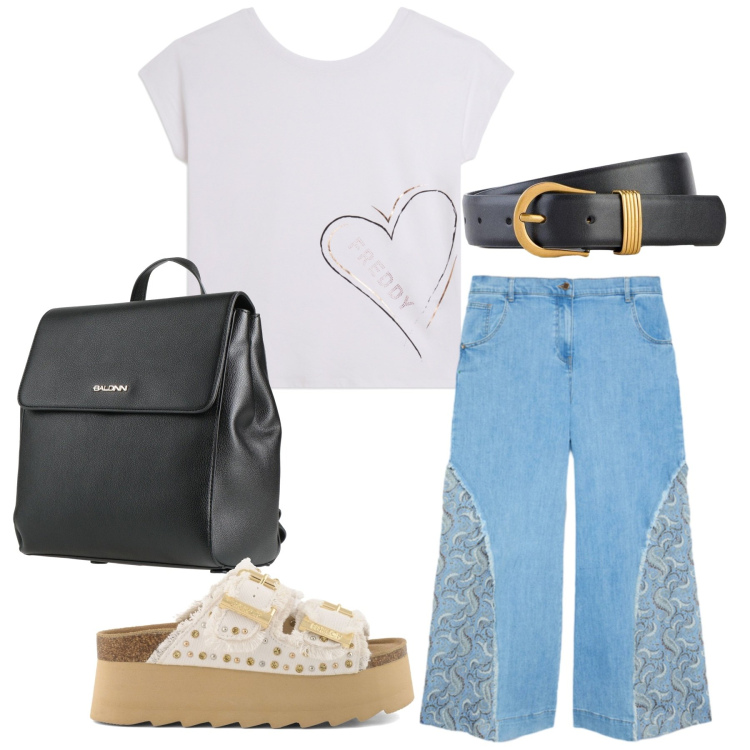 Outfit donna - Total look #2405617. Stile Basic per Tutti i giorni. Abbinamento con zaini, cinture, t-shirt, pantaloni, zeppe.