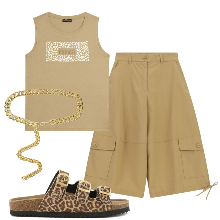 Outfit donna - Total look #2405627. Stile Trendy per Tutti i giorni. Abbinamento con pantaloni a palazzo, top, cinture, ciabatte.