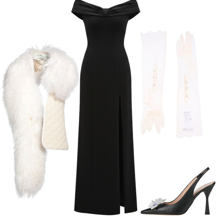 Outfit donna - Serata a teatro. Stile Glamour per Cerimonia. Abbinamento con décolleté, cinture, guanti, vestiti lunghi.