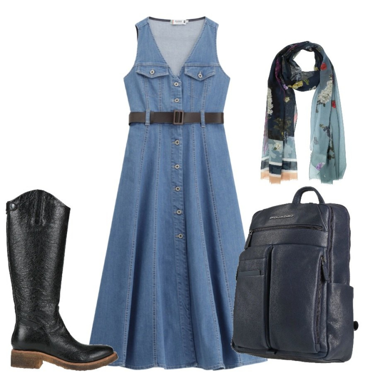 Outfit donna - Total look #2405636. Stile Casual chic per Tutti i giorni. Abbinamento con zaini, stivali, sciarpe, vestiti midi/longuette.