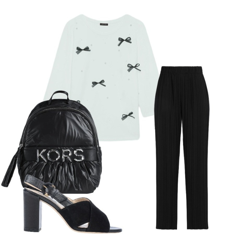 Outfit donna - Total look #2405642. Stile Casual chic per Tutti i giorni. Abbinamento con zaini, pantaloni, sandali in pelle, t-shirt.