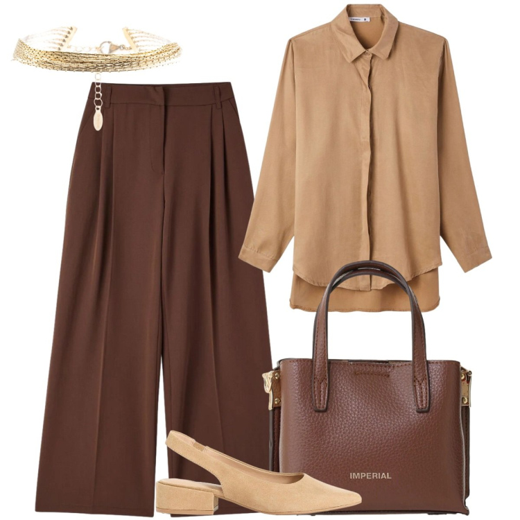 Outfit donna - Total look #2405643. Stile Casual chic per Ufficio. Abbinamento con décolleté, camicie, pantaloni, borse a tracolla, braccialetti.