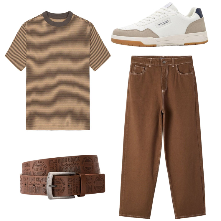 Outfit uomo - Total look. Stile Casual per Tutti i giorni. Abbinamento con cinture, sneakers, pantaloni, t-shirt.