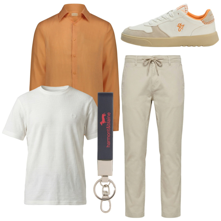 Outfit uomo - Total look. Stile Trendy per Tutti i giorni. Abbinamento con portachiavi, sneakers, t-shirt, pantaloni, camicie.